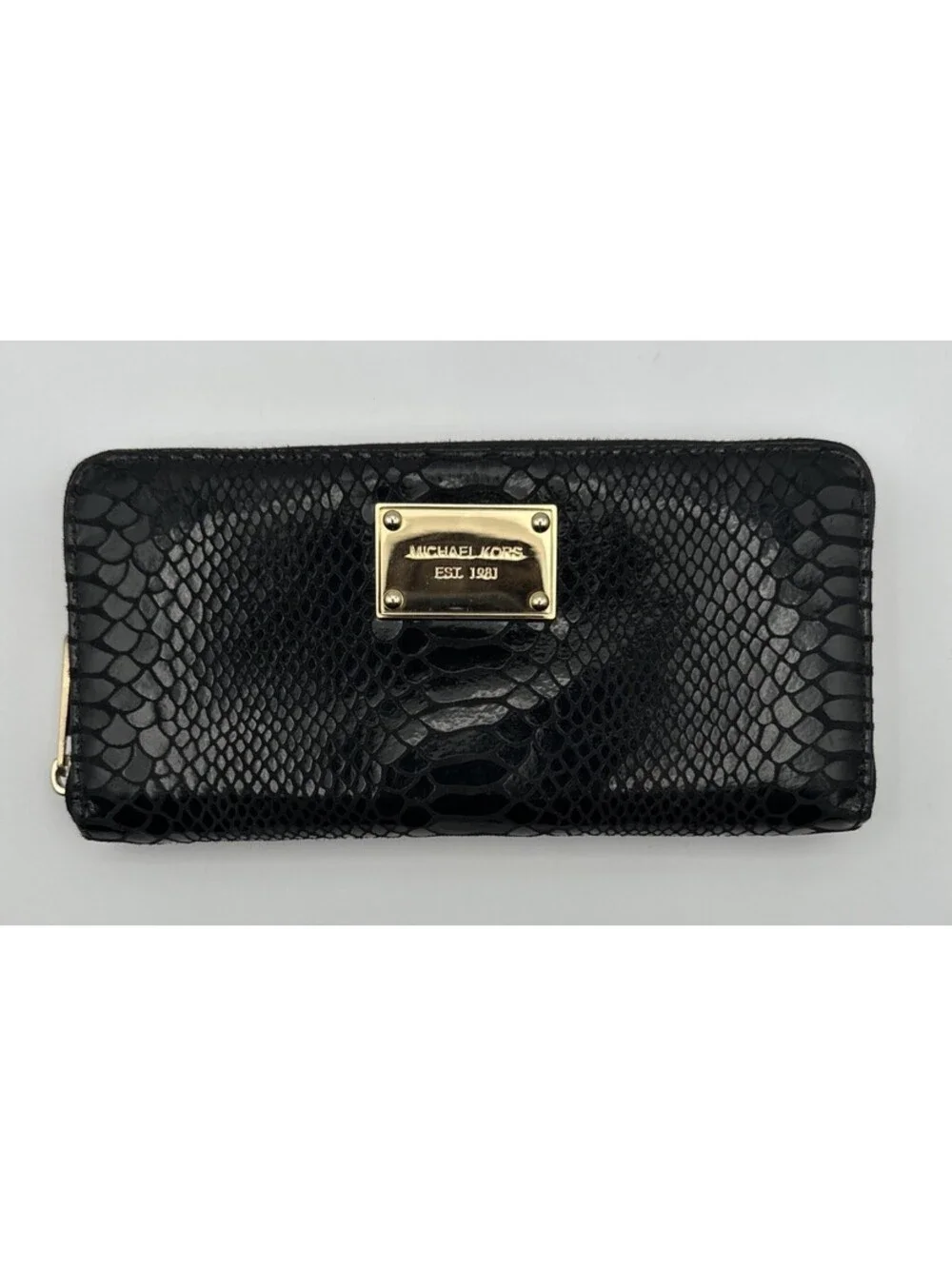 Michael Kors Jet Set Travel Black Snakeskin Embossed Continental Wallet
